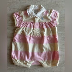 Ralph Lauren Baby Girl Rugby Stripes Pink Cream Romper Size 3M